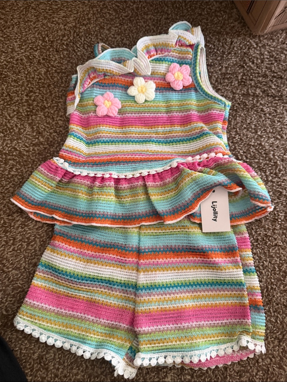 6-9 months Rainbow Striped Tank & Shorts Set - Multicolor